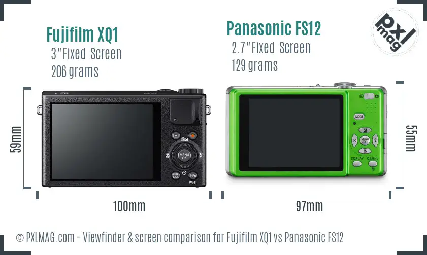 Fujifilm XQ1 vs Panasonic FS12 Screen and Viewfinder comparison