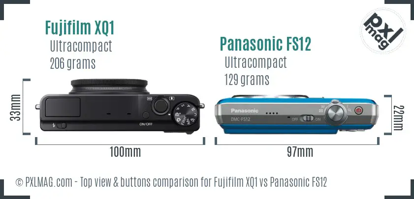 Fujifilm XQ1 vs Panasonic FS12 top view buttons comparison