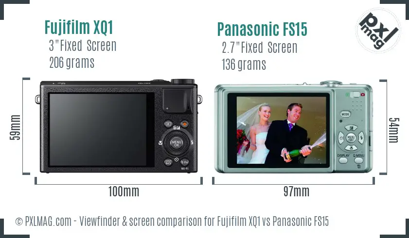 Fujifilm XQ1 vs Panasonic FS15 Screen and Viewfinder comparison