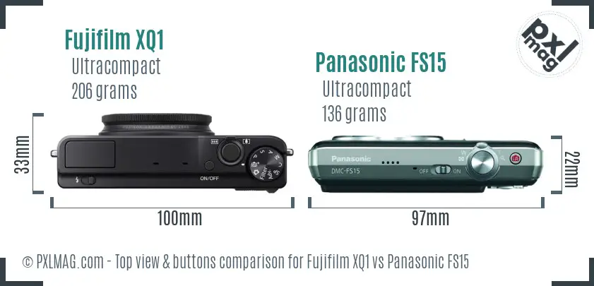 Fujifilm XQ1 vs Panasonic FS15 top view buttons comparison
