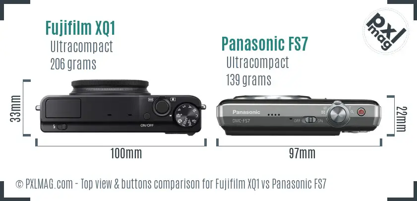 Fujifilm XQ1 vs Panasonic FS7 top view buttons comparison