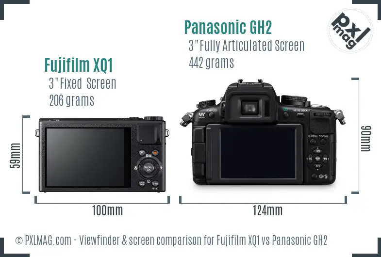 Fujifilm XQ1 vs Panasonic GH2 Screen and Viewfinder comparison