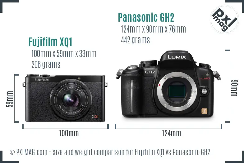 Fujifilm XQ1 vs Panasonic GH2 size comparison