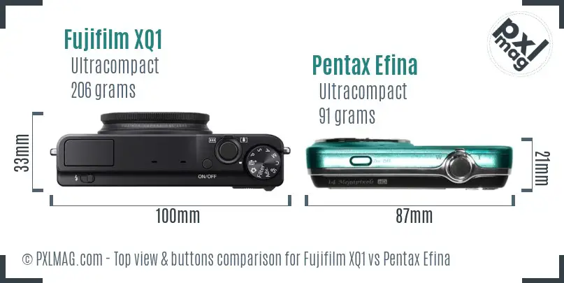Fujifilm XQ1 vs Pentax Efina top view buttons comparison
