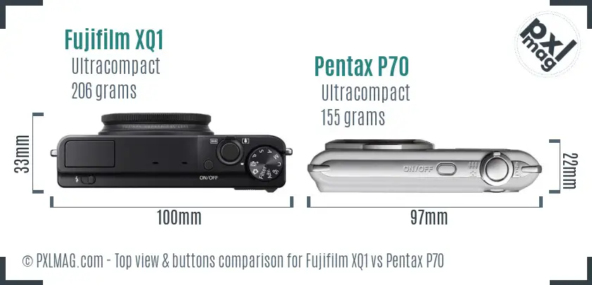 Fujifilm XQ1 vs Pentax P70 top view buttons comparison