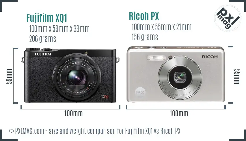 Fujifilm XQ1 vs Ricoh PX size comparison