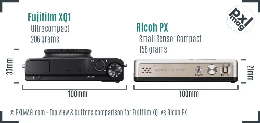 Fujifilm XQ1 vs Ricoh PX top view buttons comparison