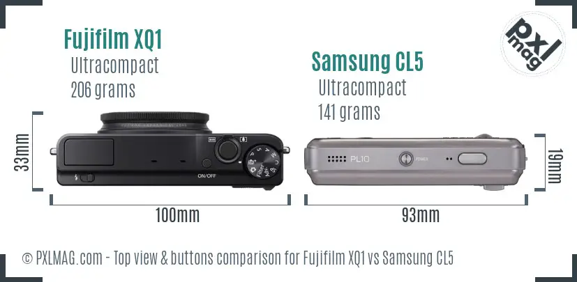 Fujifilm XQ1 vs Samsung CL5 top view buttons comparison