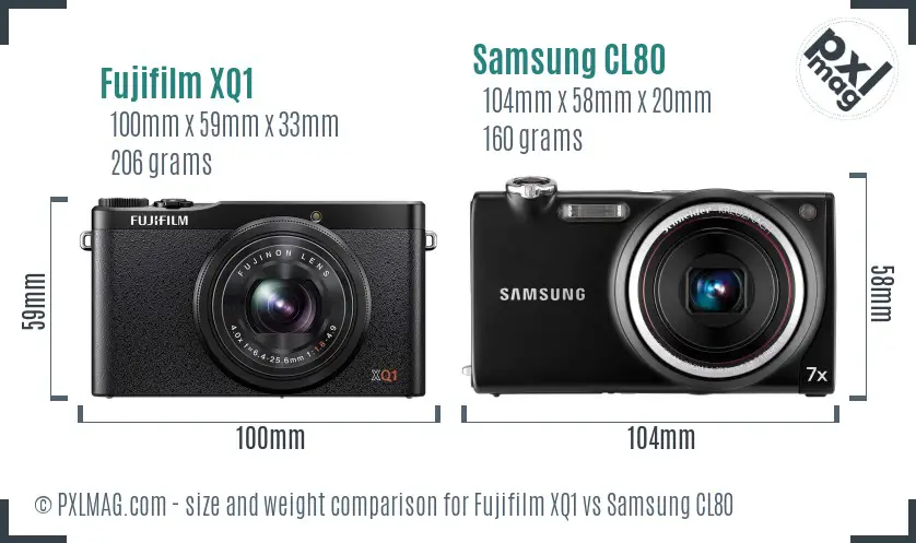 Fujifilm XQ1 vs Samsung CL80 size comparison