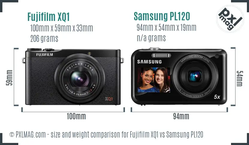 Fujifilm XQ1 vs Samsung PL120 size comparison