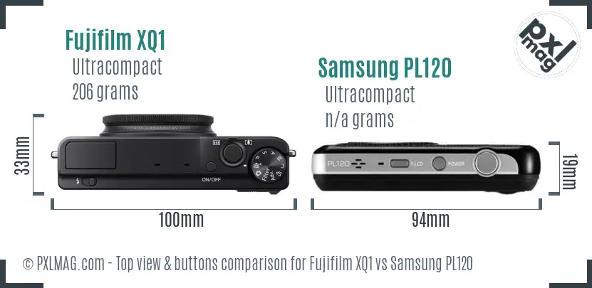 Fujifilm XQ1 vs Samsung PL120 top view buttons comparison