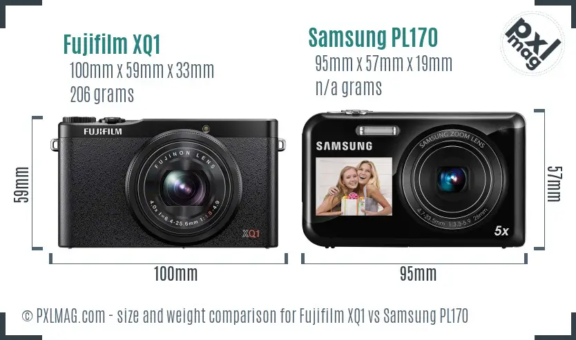 Fujifilm XQ1 vs Samsung PL170 size comparison