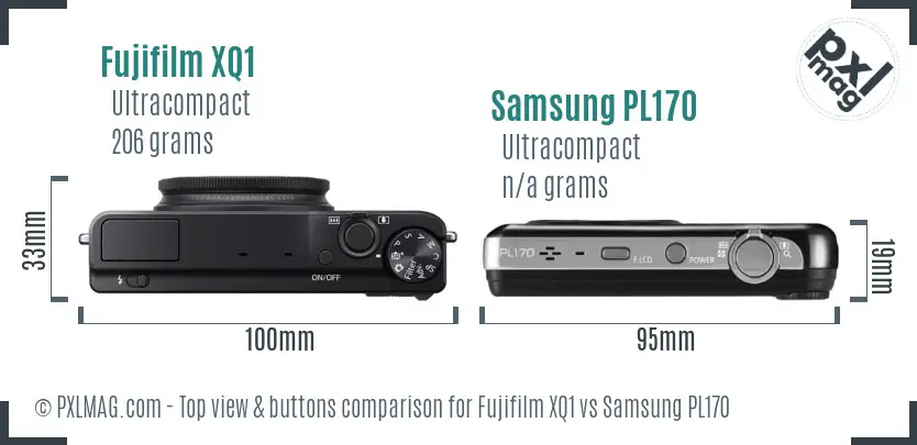 Fujifilm XQ1 vs Samsung PL170 top view buttons comparison