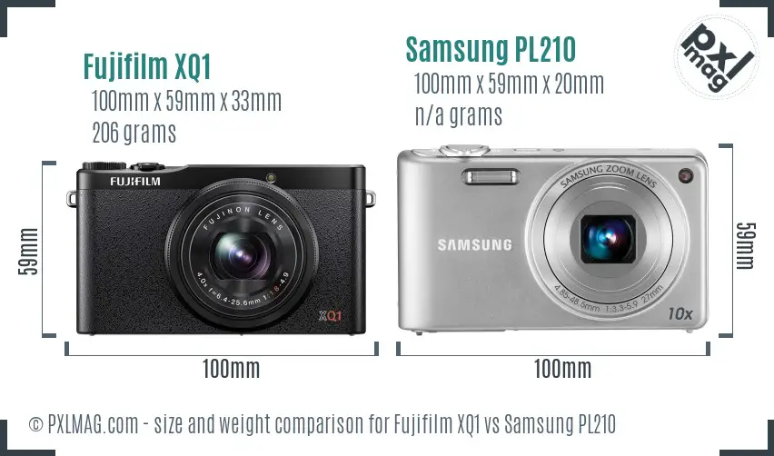 Fujifilm XQ1 vs Samsung PL210 size comparison