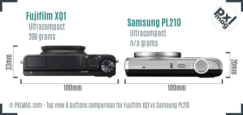 Fujifilm XQ1 vs Samsung PL210 top view buttons comparison