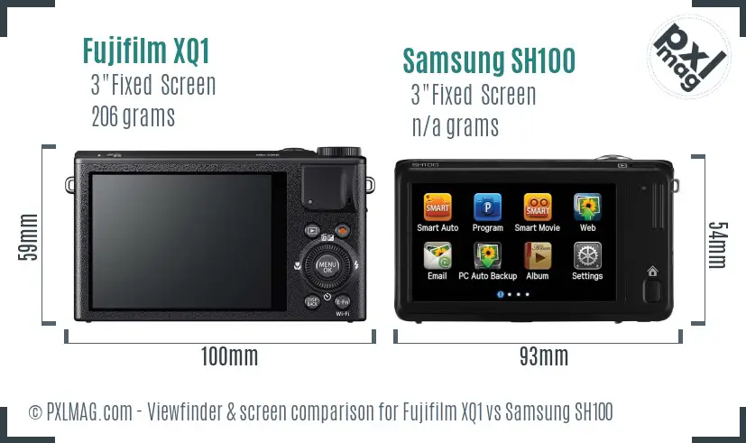 Fujifilm XQ1 vs Samsung SH100 Screen and Viewfinder comparison