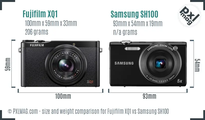 Fujifilm XQ1 vs Samsung SH100 size comparison