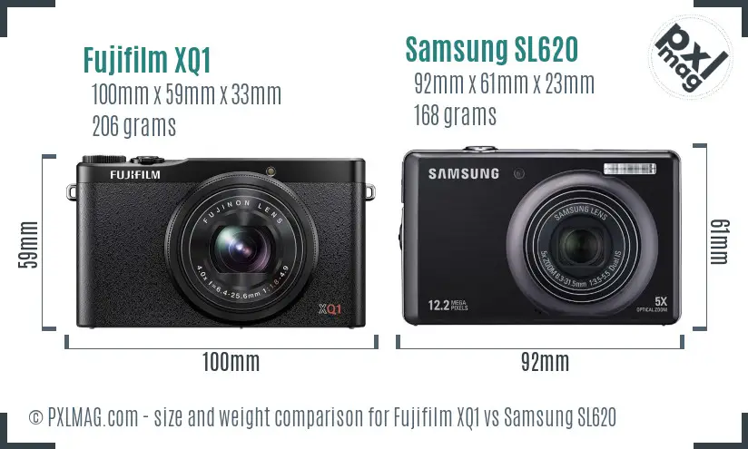Fujifilm XQ1 vs Samsung SL620 size comparison