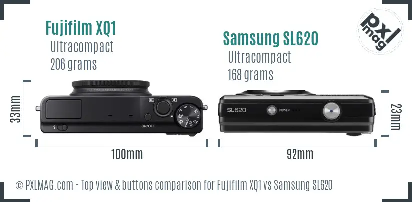 Fujifilm XQ1 vs Samsung SL620 top view buttons comparison