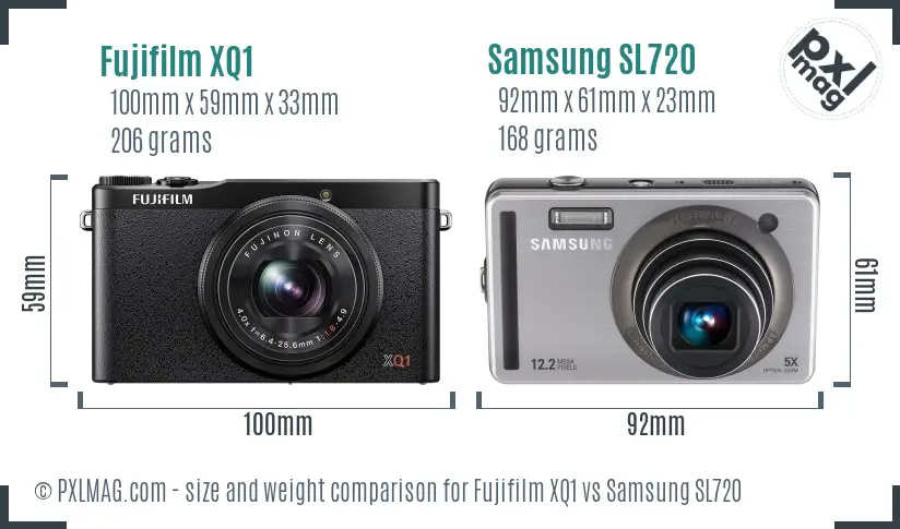 Fujifilm XQ1 vs Samsung SL720 size comparison