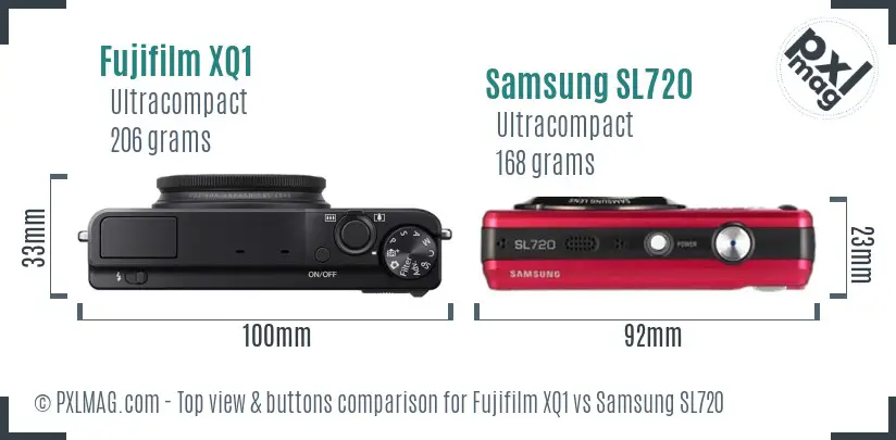 Fujifilm XQ1 vs Samsung SL720 top view buttons comparison