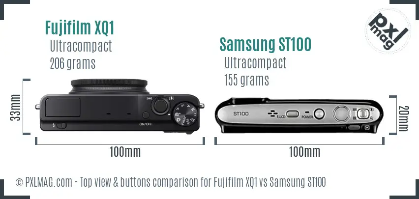 Fujifilm XQ1 vs Samsung ST100 top view buttons comparison