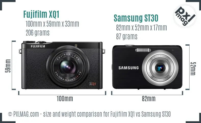 Fujifilm XQ1 vs Samsung ST30 size comparison