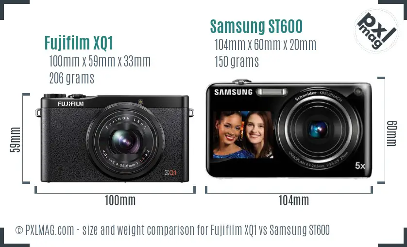 Fujifilm XQ1 vs Samsung ST600 size comparison