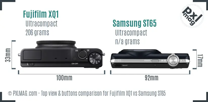 Fujifilm XQ1 vs Samsung ST65 top view buttons comparison