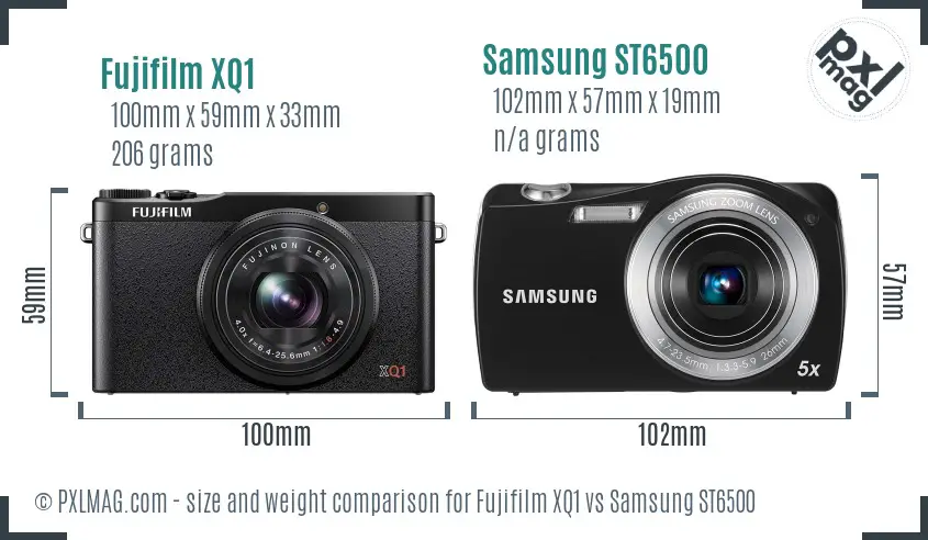 Fujifilm XQ1 vs Samsung ST6500 size comparison