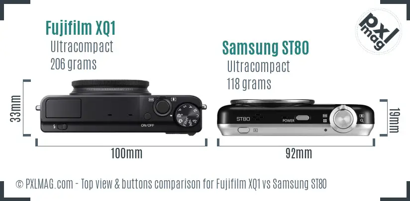 Fujifilm XQ1 vs Samsung ST80 top view buttons comparison