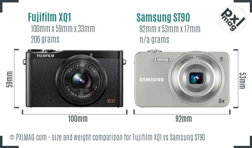 Fujifilm XQ1 vs Samsung ST90 size comparison