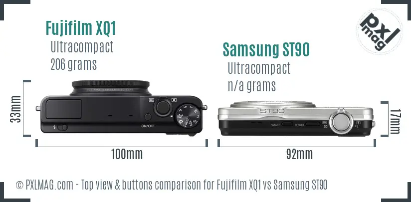 Fujifilm XQ1 vs Samsung ST90 top view buttons comparison