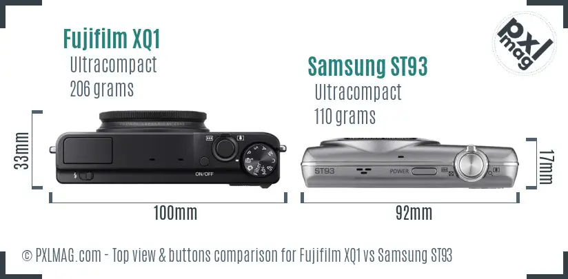 Fujifilm XQ1 vs Samsung ST93 top view buttons comparison