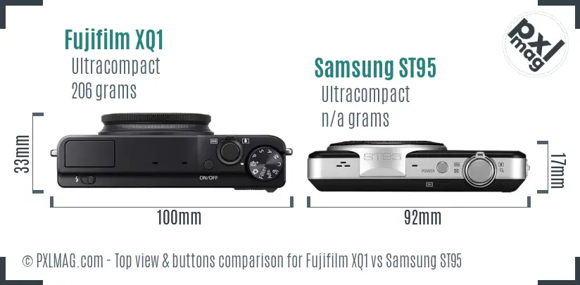Fujifilm XQ1 vs Samsung ST95 top view buttons comparison