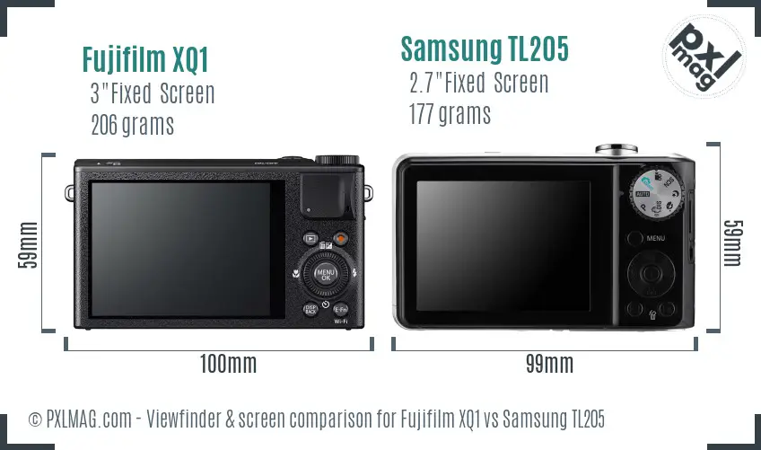Fujifilm XQ1 vs Samsung TL205 Screen and Viewfinder comparison