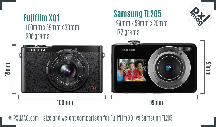 Fujifilm XQ1 vs Samsung TL205 size comparison