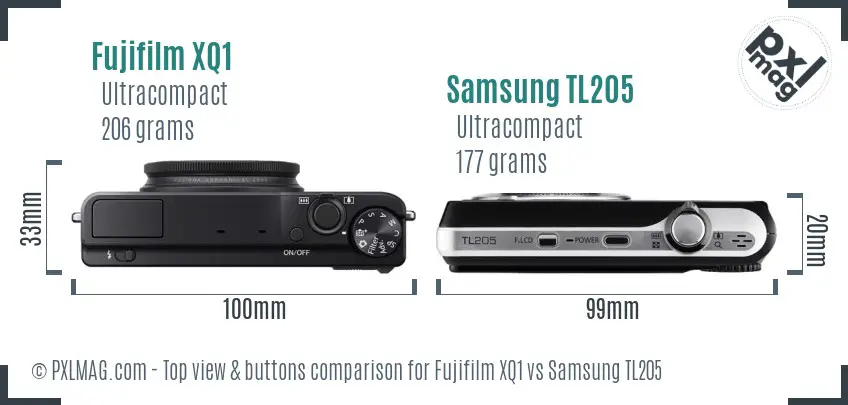 Fujifilm XQ1 vs Samsung TL205 top view buttons comparison
