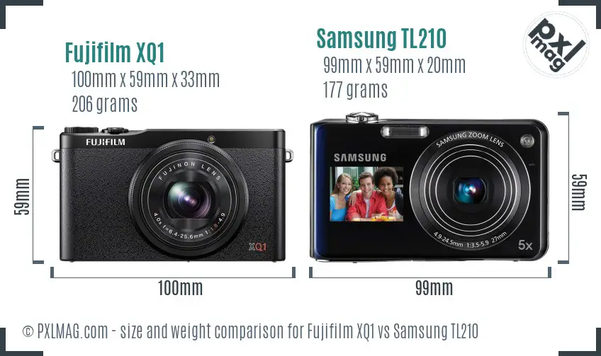 Fujifilm XQ1 vs Samsung TL210 size comparison