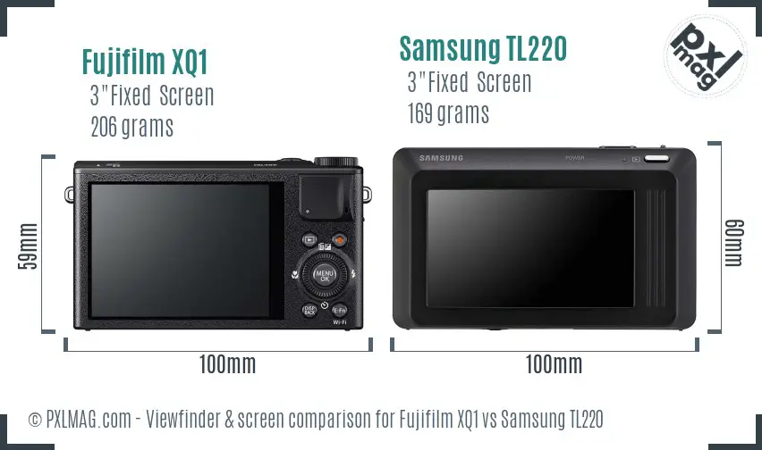 Fujifilm XQ1 vs Samsung TL220 Screen and Viewfinder comparison