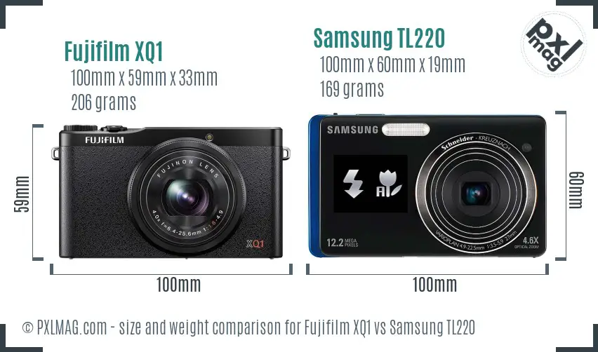 Fujifilm XQ1 vs Samsung TL220 size comparison