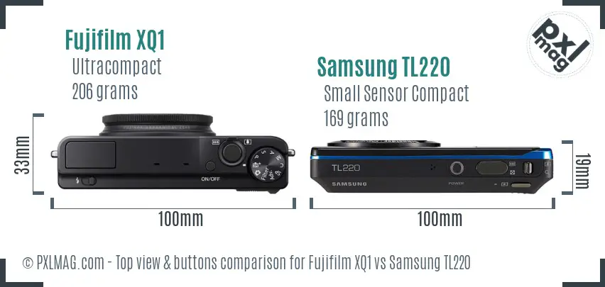 Fujifilm XQ1 vs Samsung TL220 top view buttons comparison