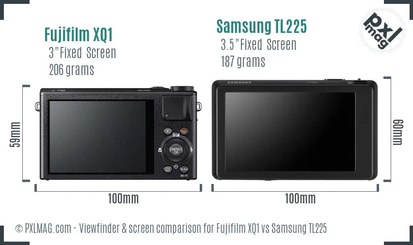 Fujifilm XQ1 vs Samsung TL225 Screen and Viewfinder comparison