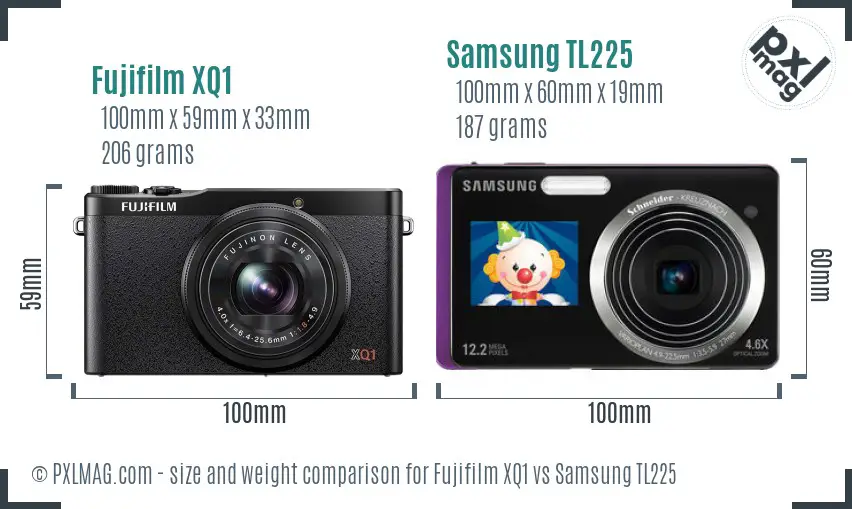 Fujifilm XQ1 vs Samsung TL225 size comparison