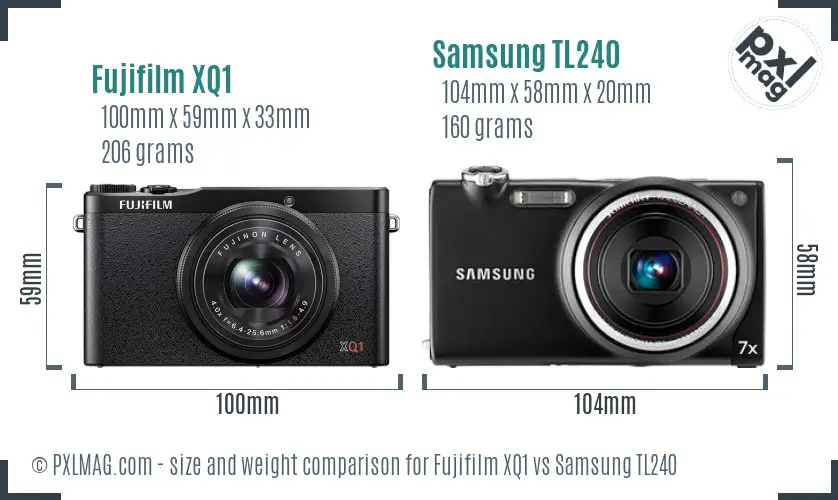 Fujifilm XQ1 vs Samsung TL240 size comparison
