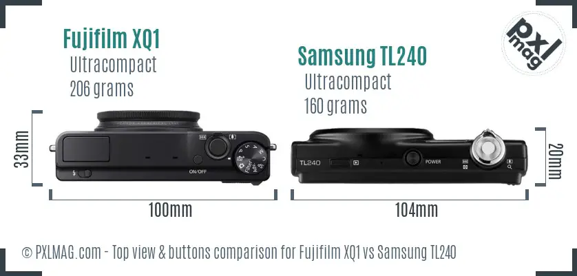 Fujifilm XQ1 vs Samsung TL240 top view buttons comparison