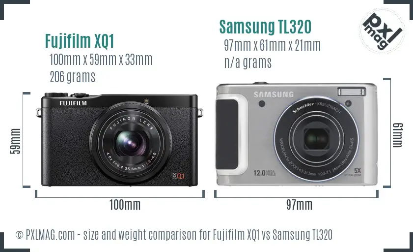 Fujifilm XQ1 vs Samsung TL320 size comparison