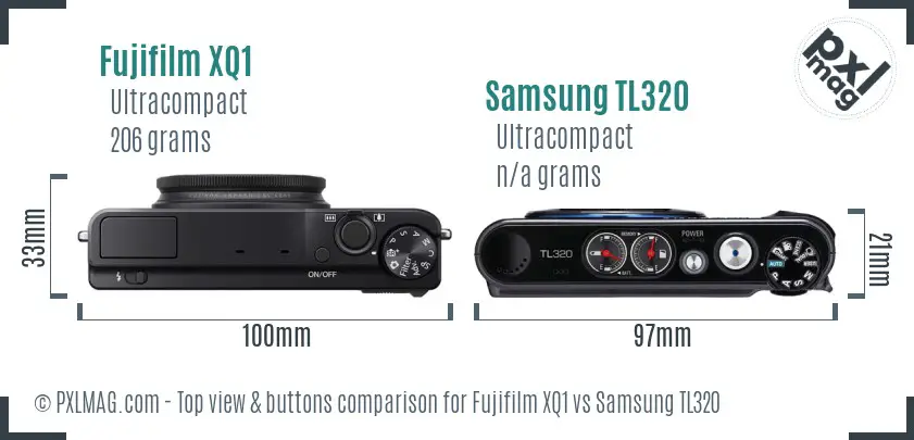 Fujifilm XQ1 vs Samsung TL320 top view buttons comparison