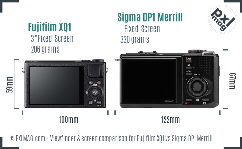 Fujifilm XQ1 vs Sigma DP1 Merrill Screen and Viewfinder comparison