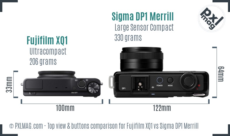 Fujifilm XQ1 vs Sigma DP1 Merrill top view buttons comparison